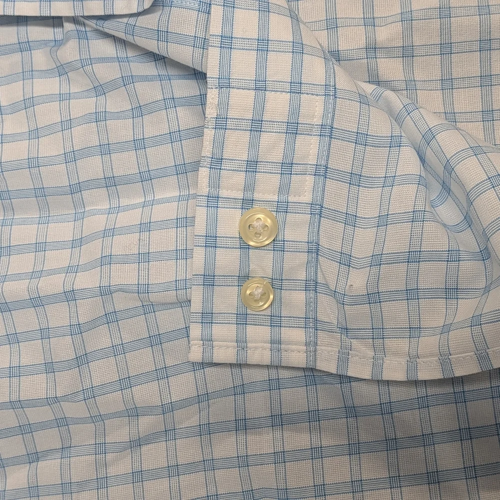 Peter Millar Sky Blue & White Checkered Cotton Button Down Shirt Mens Size 17-43 - Picture 5 of 7